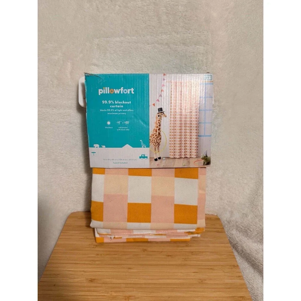 Pillowfort Checkered Blackout Curtain Panel Pink 42